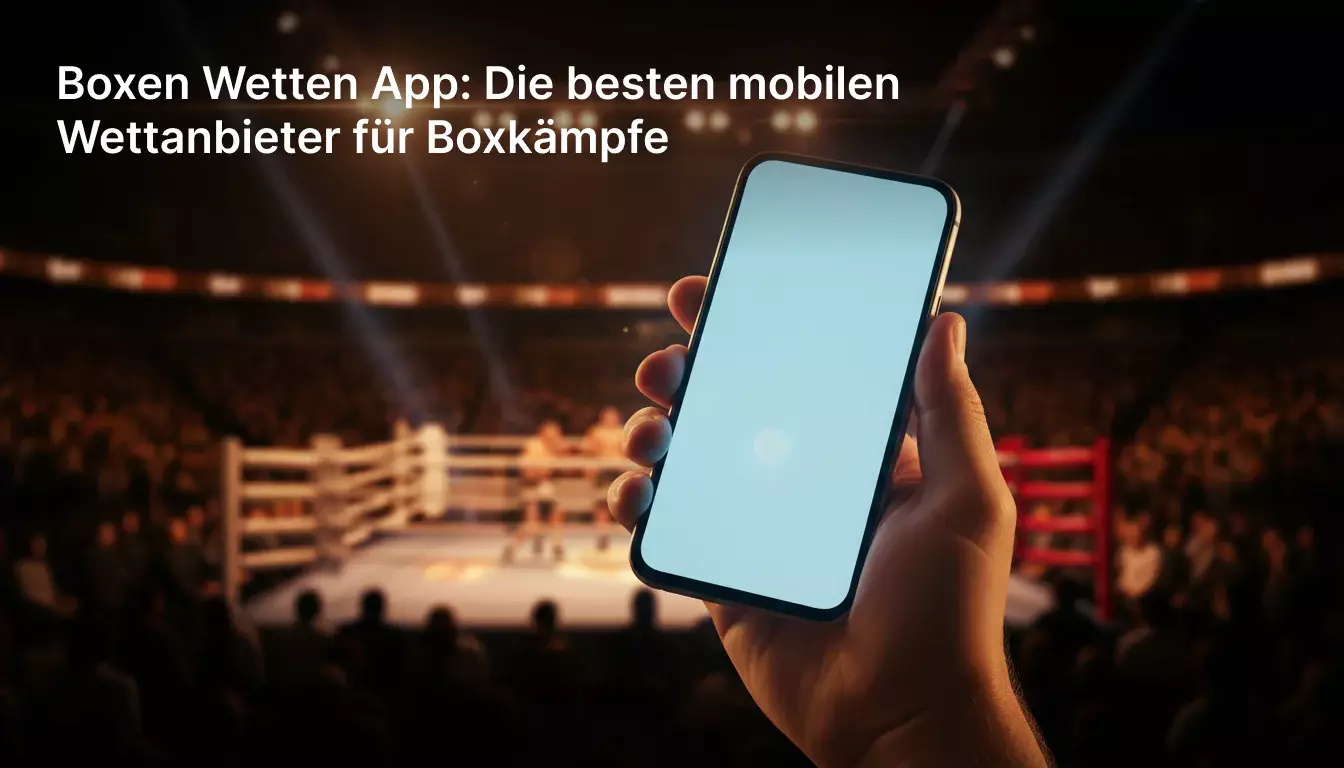 Hand hält ein Smartphone vor einem Boxring während eines Kampfabends