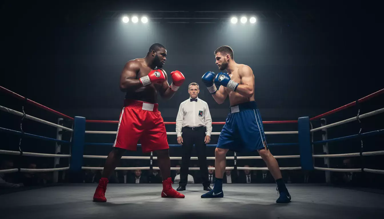 Zwei Boxer unterschiedlicher Gewichtsklassen stehen sich im Ring gegenüber