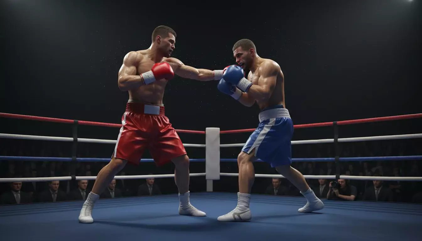 Zwei Boxer im Ring während eines Kampfes mit unterschiedlichen Kampfstilen